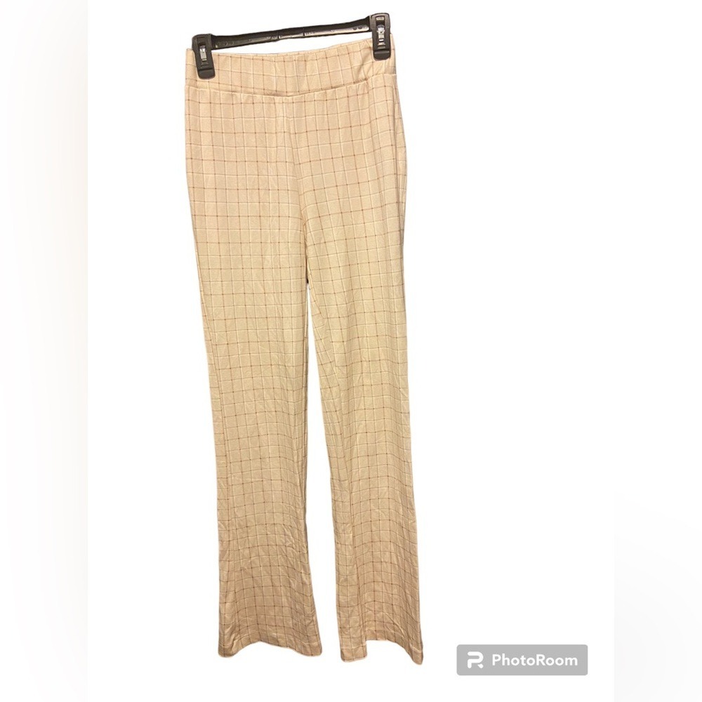 CROSBY Women's Beige Plaid Elastic Waist Pants Size S